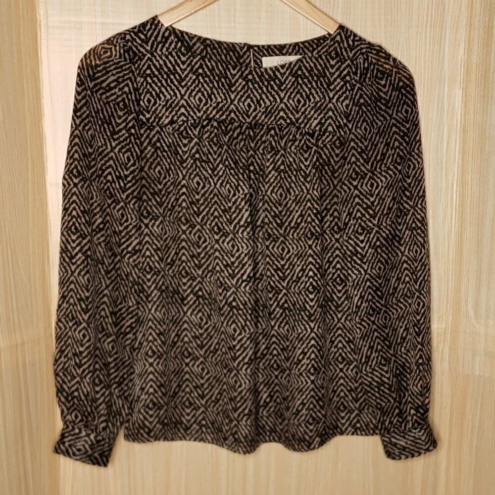 Loft Womens Semi Sheer Animal Print Blouse Small